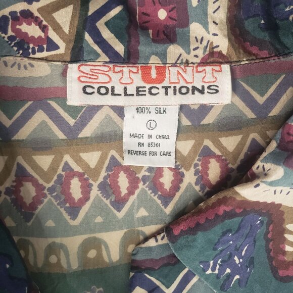 VTG Stunt Collections Silk Button Up Blouse Aztec Country Western Print Womens L - Picture 6 of 9